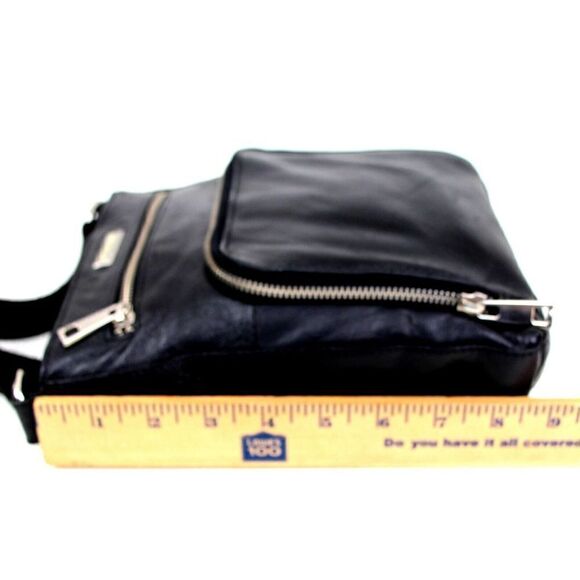 ESTALON BLACK GENUINE LEATHER ZIP TOP CROSSBODY MESSENDGER SHOULDER BAG PURSE - Picture 14 of 15